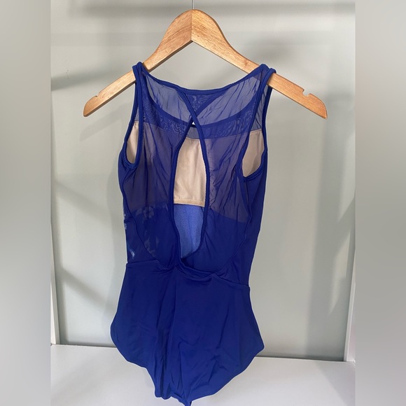 Blue Floral Print Mesh Bodysuit - Picture 2 of 2